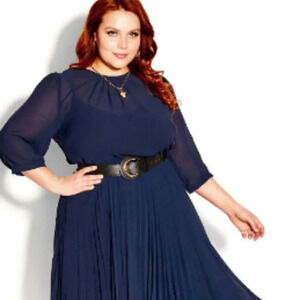 City Chic Love Pleat Elbow Sleeve Dress - navy Size XL/22
